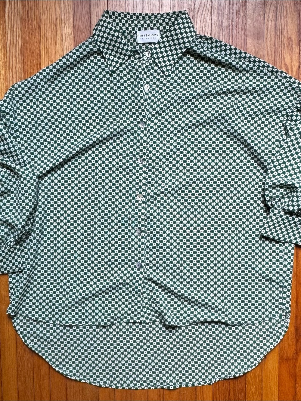 First Love Oversized Green Patterned Button-Up Shirt